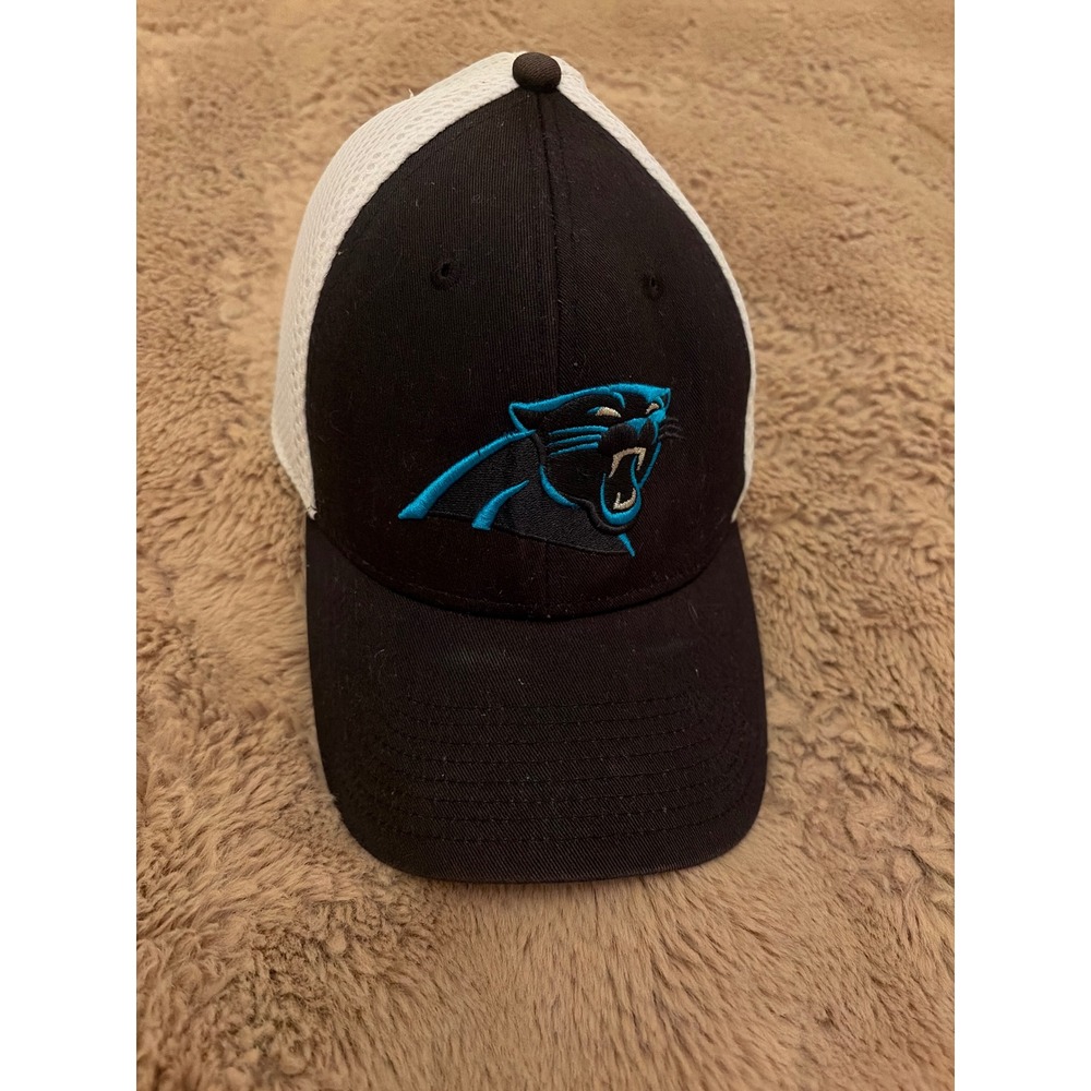 New Era 39THIRTY Carolina Panthers Hat Black White Mesh Stretch Fit Medium-Large